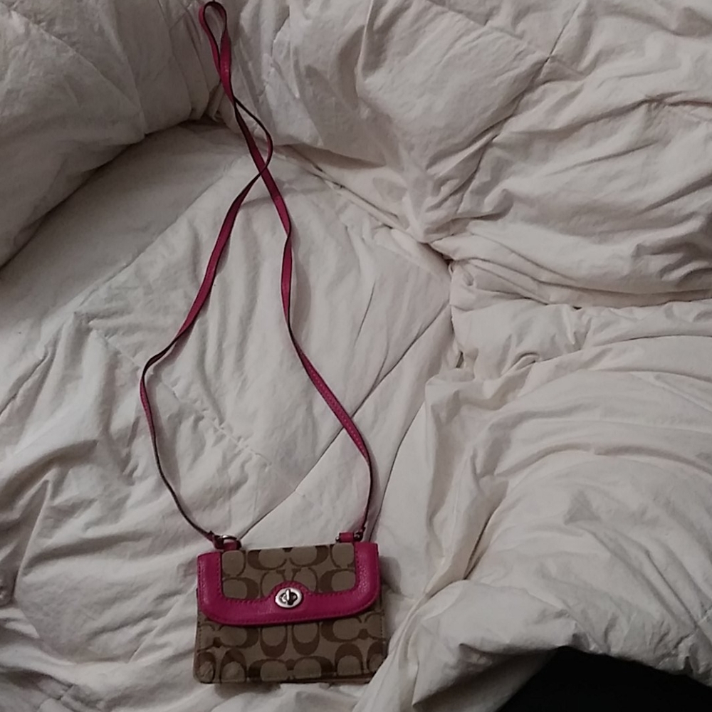Little pink brown over the shoulder purse tiny